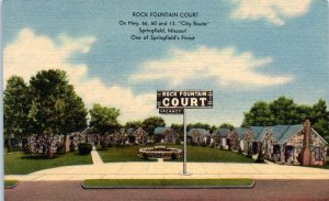 1940s Rock Fountain Court Motel 2100 College St. Springfield MO Postcard