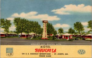 Linen Postcard Motel Shangri La U.S. Highway 71 in St. Joseph, Missouri