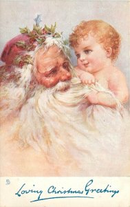 Tuck Christmas Postcard 1822. Pretty Baby Plays in Santa Claus' Beard, Unposted