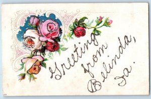 Belinda Iowa IA Postcard Greetings Embossed Flowers And Leaves 1908 Antique