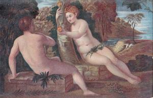 Adam and Eve by Tintoretto early art postcard