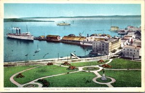 Postcard Mackinac Bay and City in Mackinac Island, Michigan