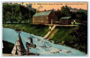 1913 Along River Banks Years Ago Exterior Lake Canoe Antigo Wisconsin Postcard 