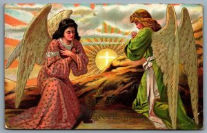 Postcard c1910 Easter Greetings Angels Praying CDS Duplex From Port Hope Ontario