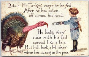 Behold Mr. Turkey Eager To Be Fed Baby Boy Feed The Turkey Postcard