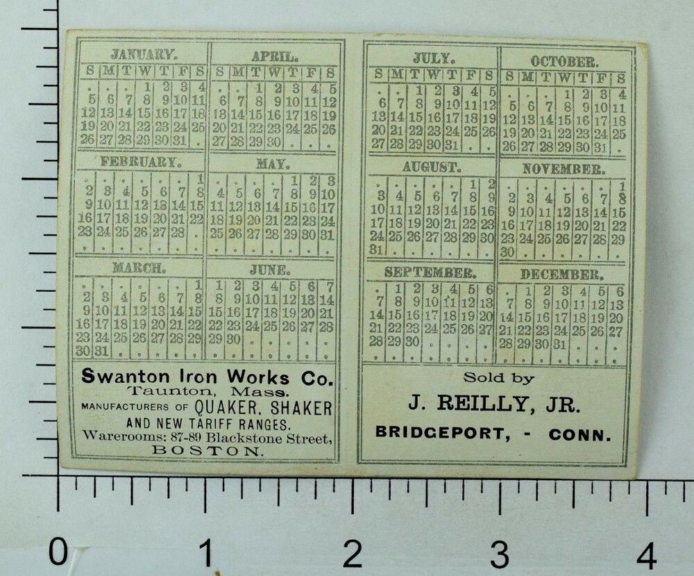 1890 Calendar Swanton Iron Works Co. J. Reilly Jr. Ships Sea Sailboat