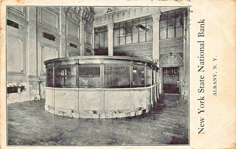 ALBANY NEW YORK~STATE NATIONAL BANK-INTERIOR VIEW~1909 ADVERTISING POSTCARD