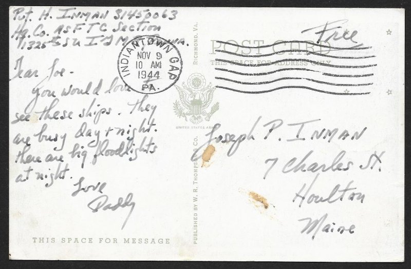 Land Locked Training Ship Indiantown Gap Pennsylvania Used c1944