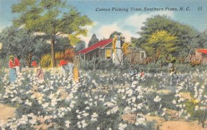 COTTON PICKING TIME SOUTHERN PINES NORTH CAROLINA BLACK AMERICANA POSTCARD 1940s