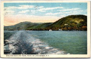 Postcard NY Lake George Shelving Rock and Pearl Point