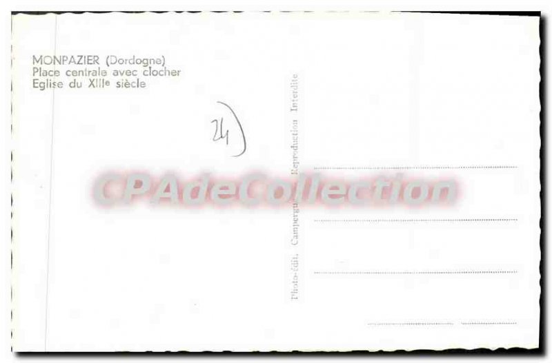 Postcard Old Monpazier Central Square With Church Steeple