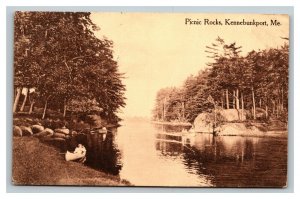 Vintage 1914 Photo Postcard - Canoe at Picnic Rocks Kennebunkport Maine