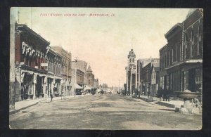 MONTICELLO IOWA DOWNTOWN MAIN STREET SCENE STORES VINTAGE POSTCARD IA.