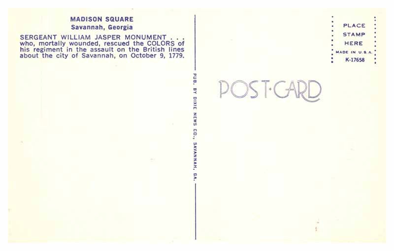 Postcard MONUMENT SCENE Savannah Georgia GA AR9715