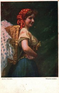 VINTAGE POSTCARD THE WASHING GIRL VIENNA ART MUSEUM c. 1915-1930 WHITE BORDER