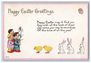 c1910's Easter Greetings Children Bunny Rabbit Chicks Danvers MA Posted Postcard