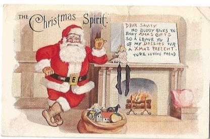 Vintage Postcard Santa pointing to Note from Child Christmas Greeting