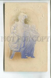 477965 Christmas SANTA CLAUS Ded Moroz ANGEL New Year Vintage postcard EMBOSSED