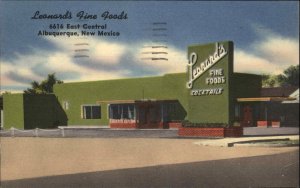 Albuquerque New Mexico NM Leonard's Fine Foods Restaurant Linen Postcard
