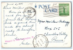 1941 Post Office Entrance Side View Stairs Flag Pole Wilmington DE Postcard