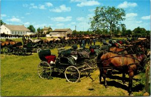 Postcard ON Kitchener Waterloo Mennonite Meeting House Horses Buggies 1960s S100