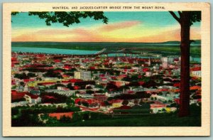 Jacques-Cartier Bridge From Mount Royal Montreal Canada Linen Postcard F10