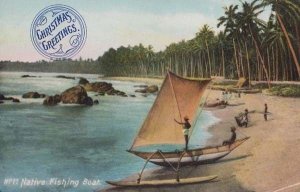 Ceylon India Indian Native Fishing Boat Ship Yacht Antique Postcard