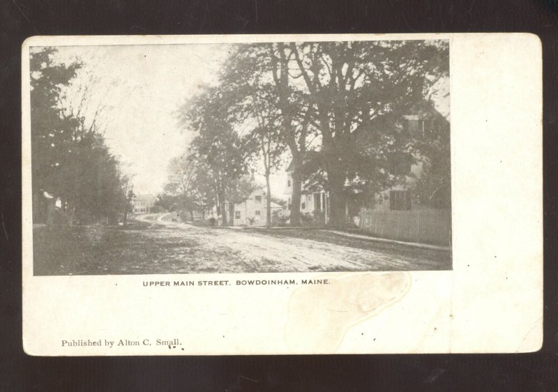 BOWDOINHAM MAINE UPPER MAIN STREET SCENE ALTON C SMALL VINTAGE POSTCARD