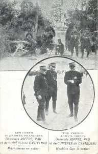 The French army chiefs generals Joffre, Pau & Curieres de Castelnau machine gun 