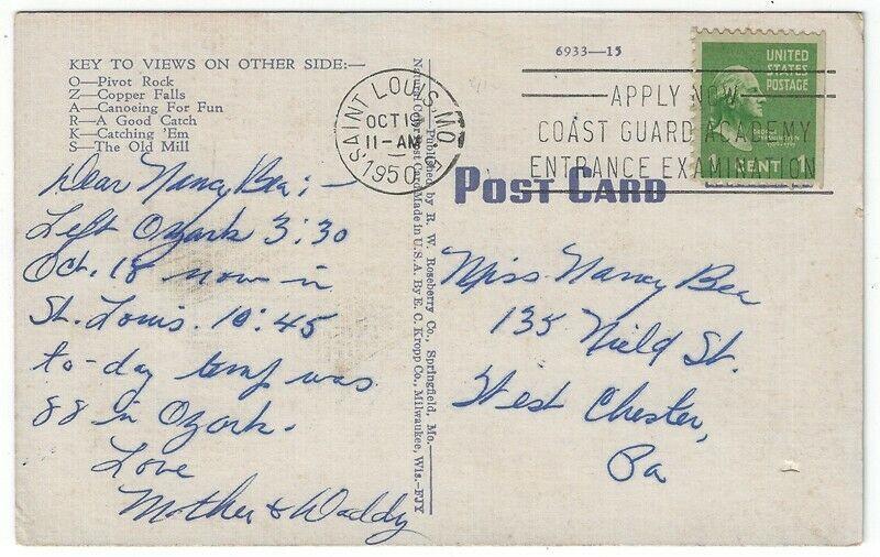 The OZARKS Large letter Linen Postcard With State Views, 1950