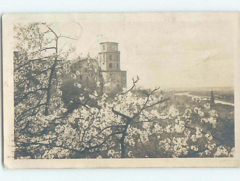 old rppc LARGE BUILDING BEHIND THE TREE Postmarked Heidelberg Germany HM2145