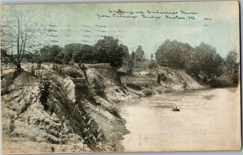 Looking Up Embarrass River from Carriage Bridge Newton IL c1910 Vtg Postcard R40 