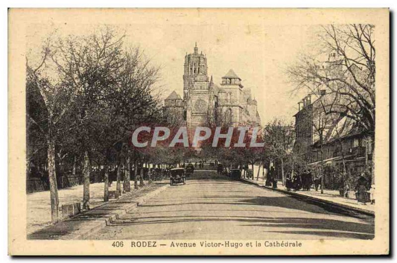 Old Postcard Rodez Avenue Victor Hugo and the Cathedrale