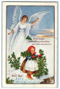 1919 Christmas Angel Girl In Winter Embossed Garfield Kansas KS Antique Postcard