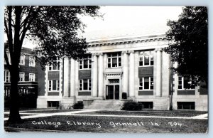 Grinnell Iowa IA Postcard RPPC Photo College Library Building 1947 Vintage