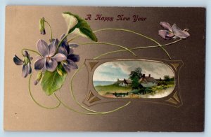 Racine Wisconsin WI Postcard New Year Flowers House Field Scene Winsch Back 1909