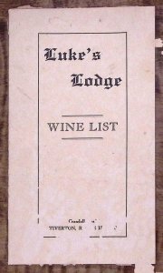 1950s TIVERTON RHODE ISLAND LUKE'S LODGE WINE LIST MENU Z2892