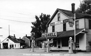 Corinna ME Shell and Mobil Gas Stations J. C. Brown Real Photo Postcard