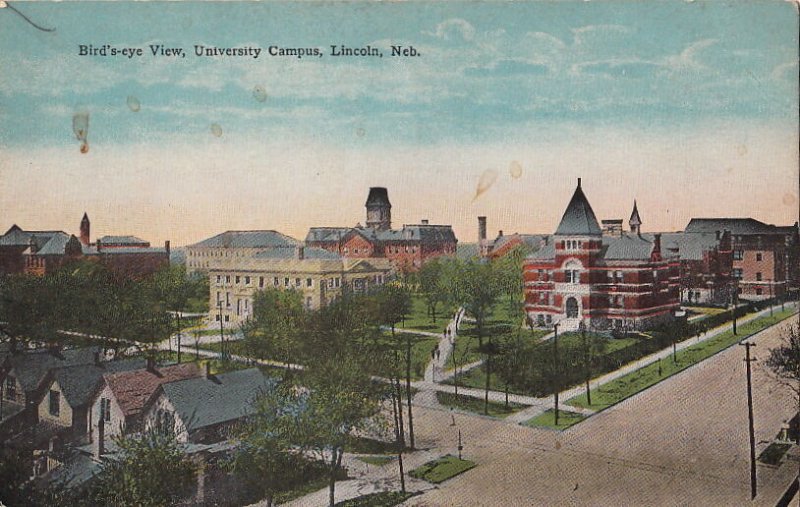 Postcard Bird's Eye View University Campus Lincoln Nebraska