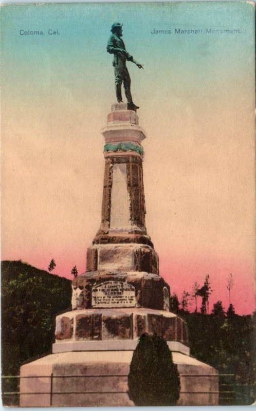 COLOMA, CA California     JAMES MARSHALL Monument   c1910s Handcolored  Postcard