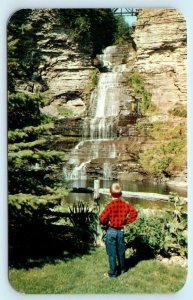 GLENORA FALLS, Dundee - New York NY ~  Child, Railroad Bridge c1950s Postcard