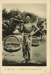 PC CHINA, UN JEUNE CHRÃTIEN HEUREUX DE VIVRE, Vintage Postcard (b27631)