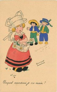 1930s Monique Artist Ethnic French Children artist impression Postcard 22-117