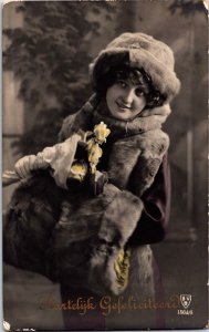 Victorian Woman With Flowers Vintage RPPC 09.63