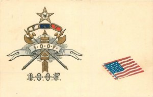 Postcard 1OOF Fraternal Emblem Crest Flag Patriotic 23-1388