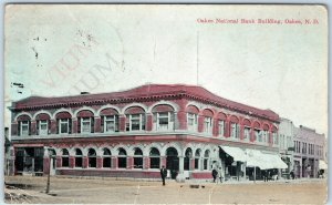 c1900s Oakes, ND National Bank Building Downtown Main St Postcard Bradford A168