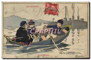 Postcard Old Sailors Illustrator Gervese Boat War Canoe Staff