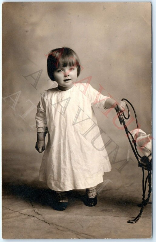 ID'd 1916 Adorable Little Girl RPPC Cute Baby +Doll Mildred Elizabeth Kline A161