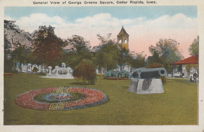 Postcard General View George Greene Square Cedar Rapids Iowa IA