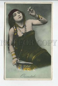 439405 EGYPT smoking belly dancer girl Vintage tinted postcard